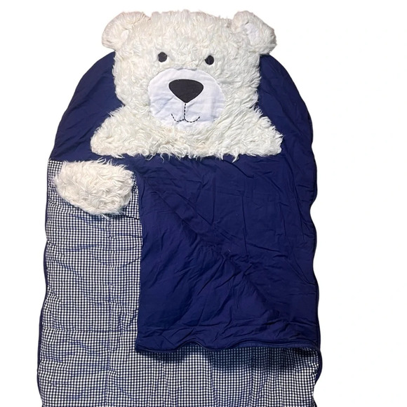 Pottery Barn Kids Other - Pottery Barn Kids Shaggy Bear Sleeping Bag, Blue  Checked Monogrammed Taylor